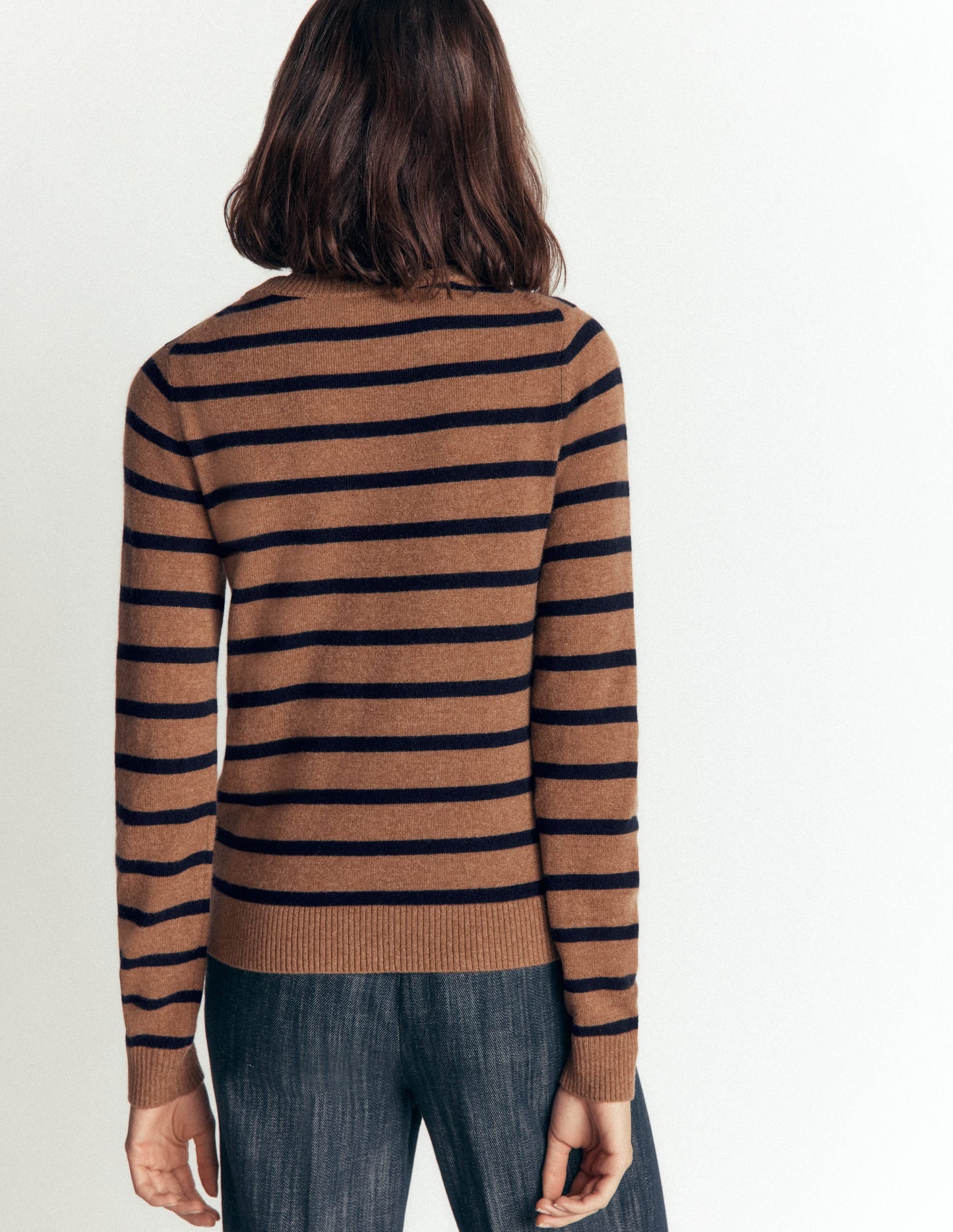 Elsie Cashmere Crew Jumper-Warm Ginger, Stripe