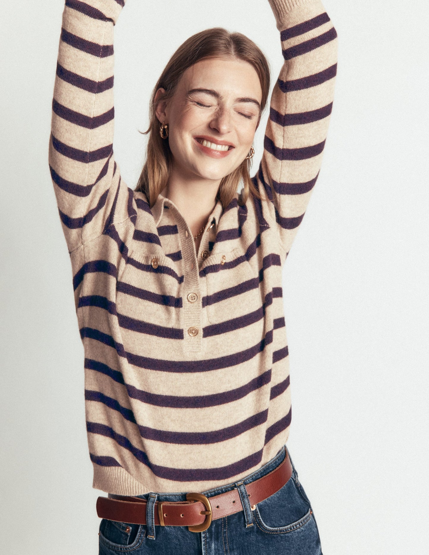 Marianne Merino Wool Jumper-Mink, Stripe