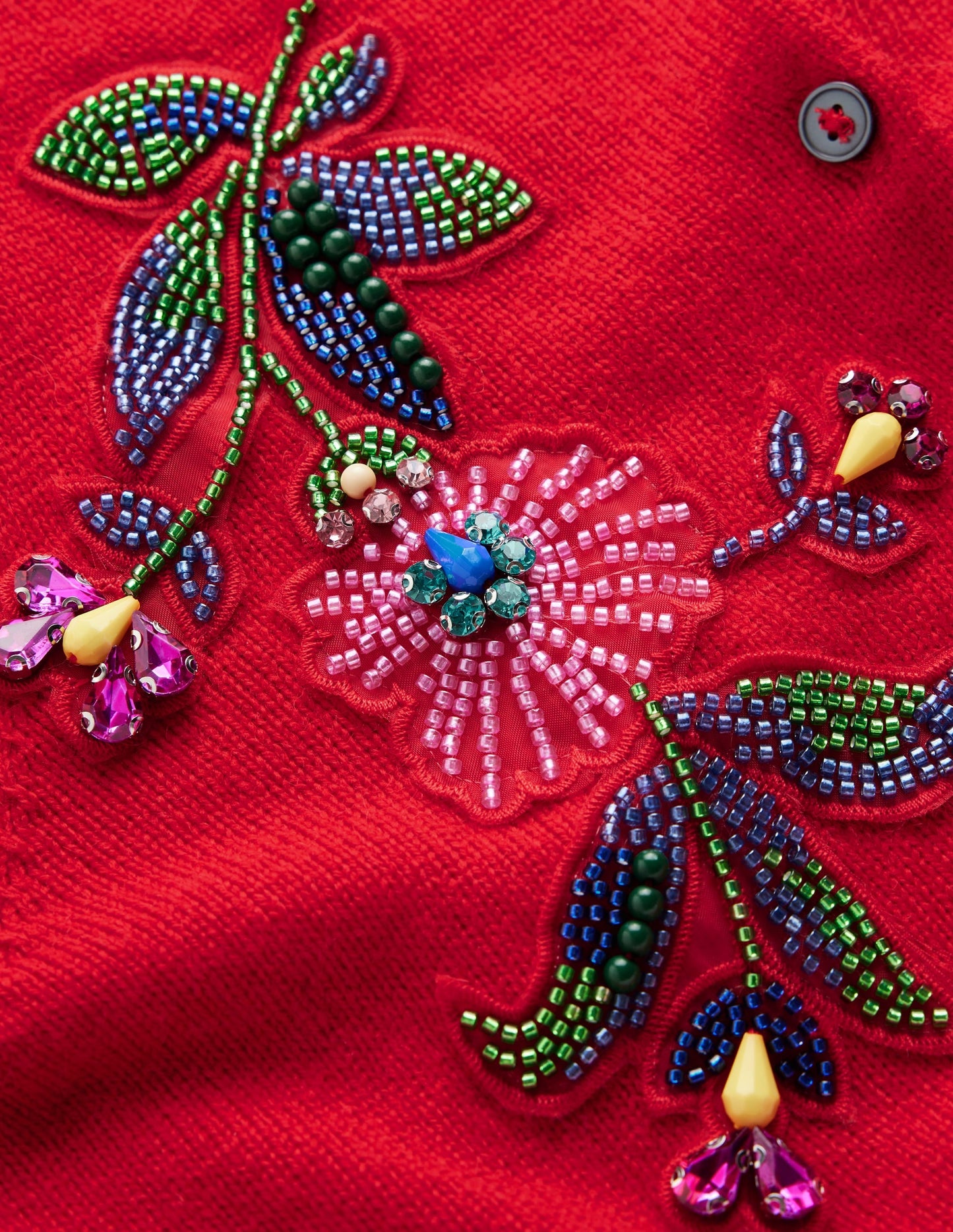 Ria Embellished Knit Cardigan-Poppy Red