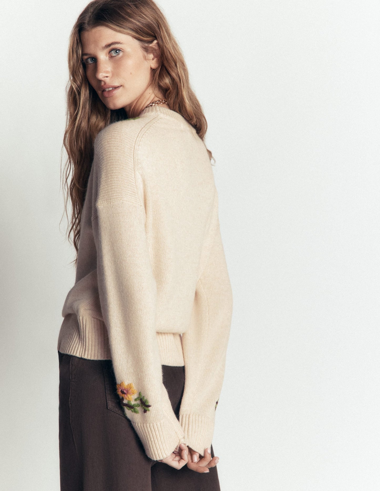 Ella Embroidered Knit Jumper-Ivory Embroidery