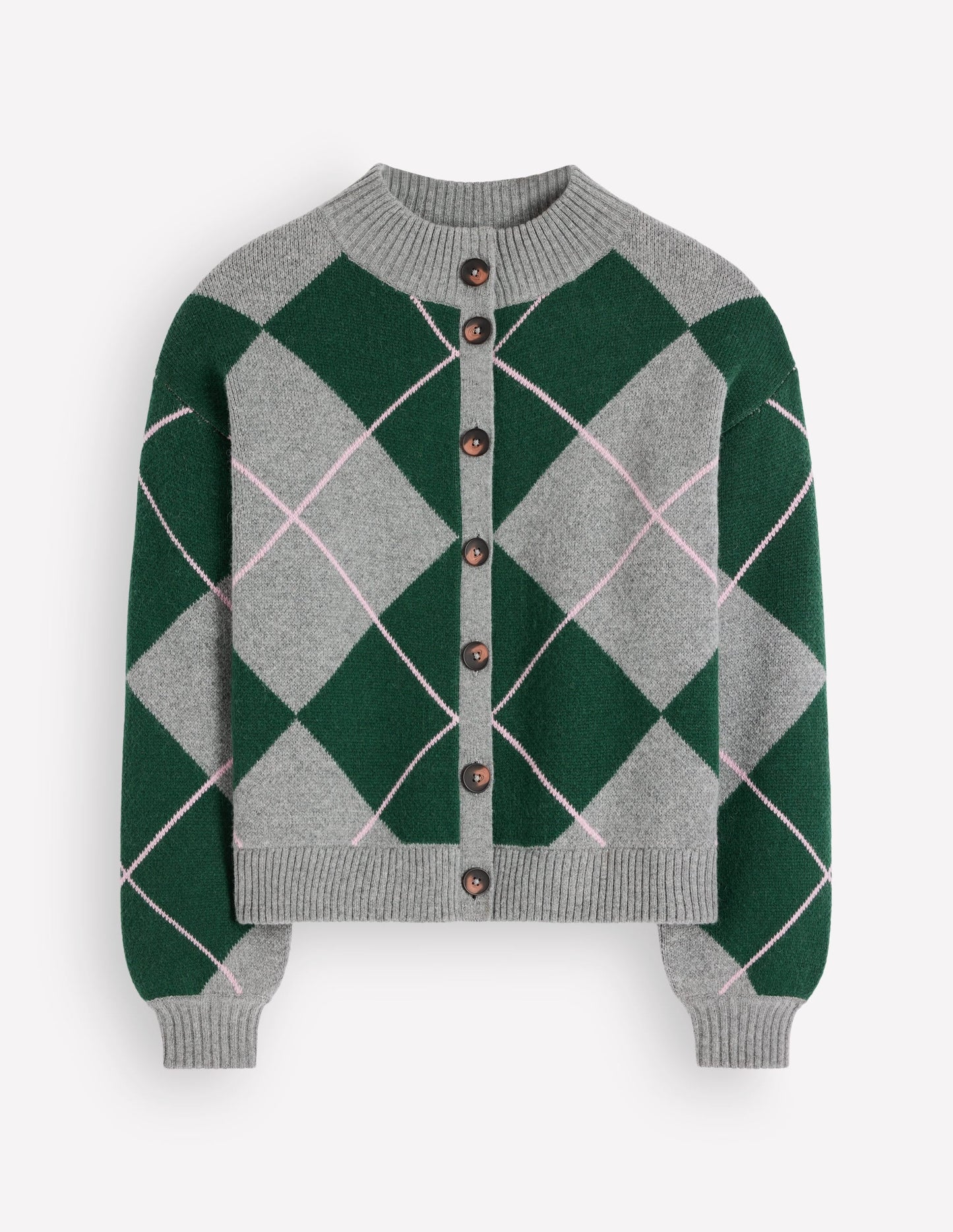 Jemma Jacquard Knit Cardigan-Hunter Green Argyle