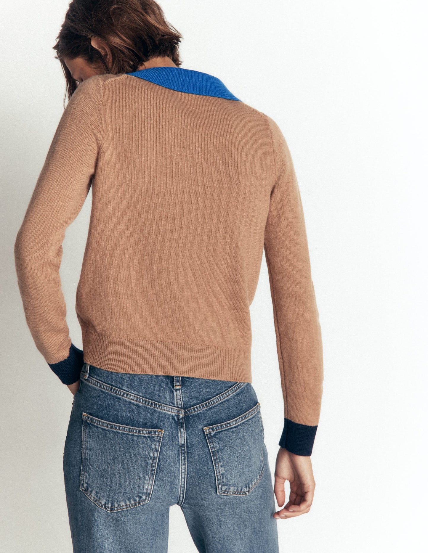 Ariadne Wool Blend Cardigan-Camel Melange, Colour Block