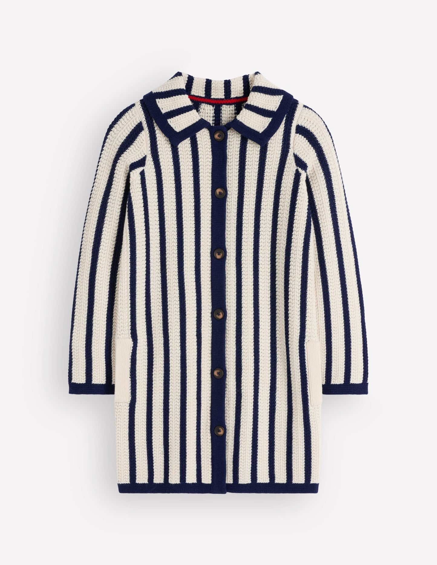 Longline Knitted Coatigan-Ivory, Navy Stripe