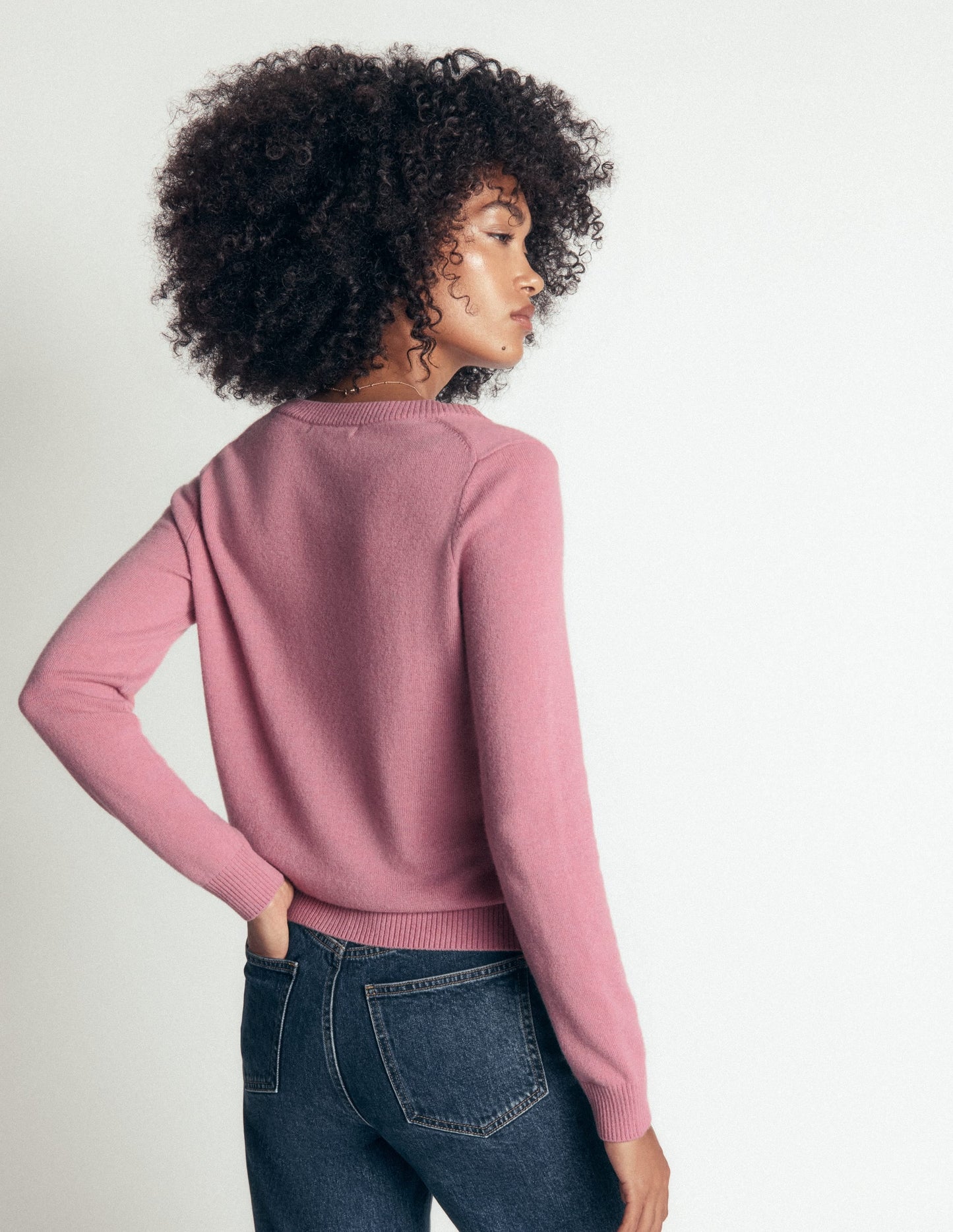Elsie Cashmere V Neck Jumper-Pink Heather