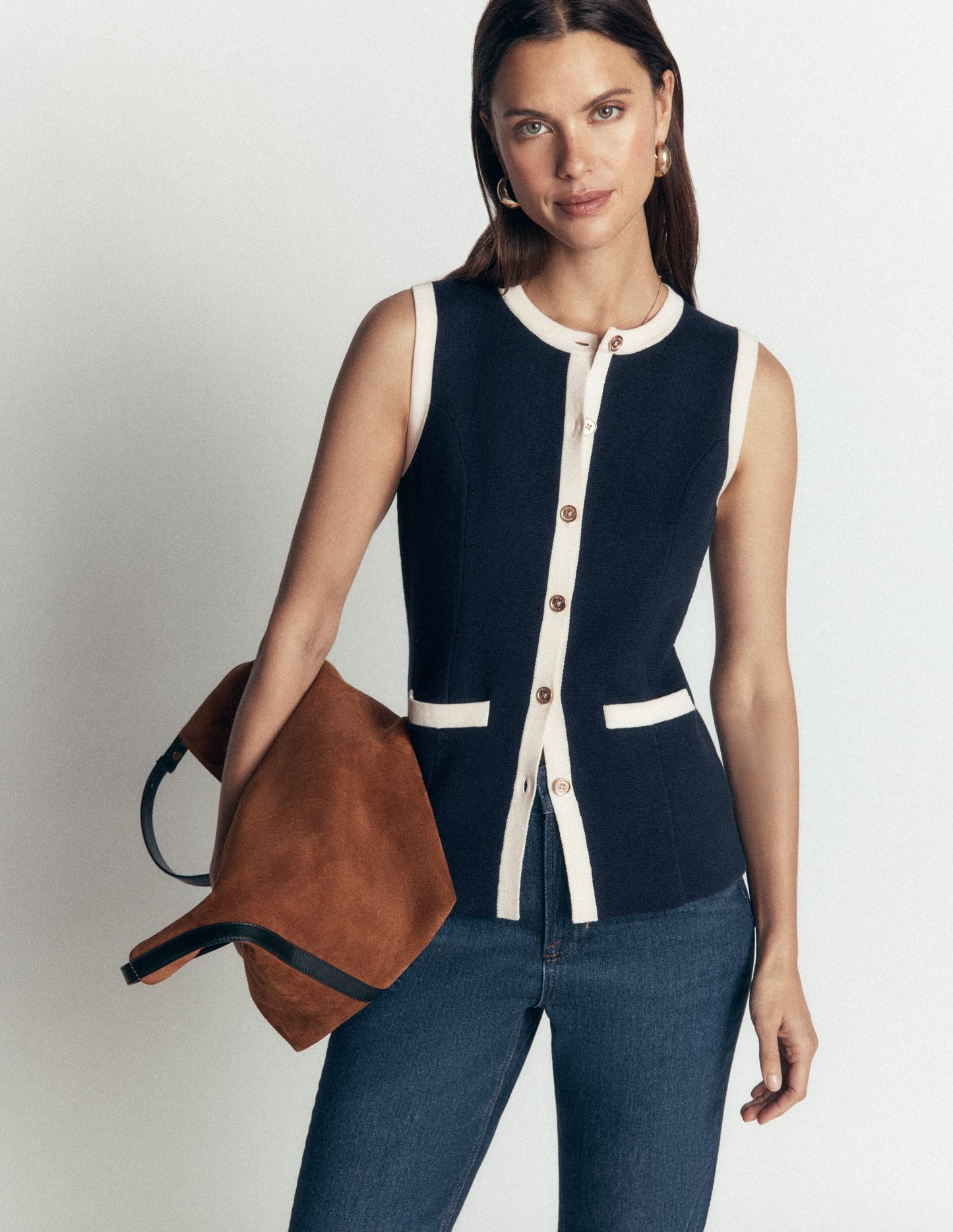 Crew Milano Knit Waistcoat-Navy