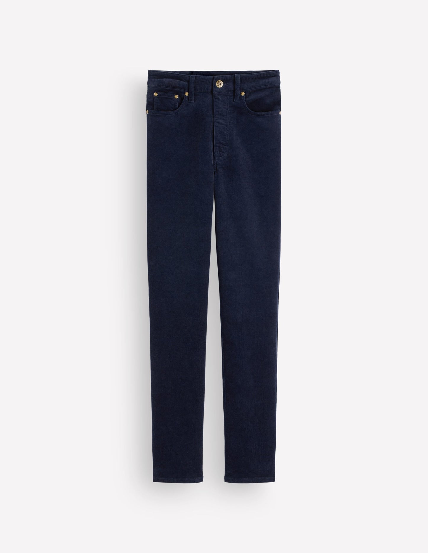 High Rise Cord Slim Jeans-Navy