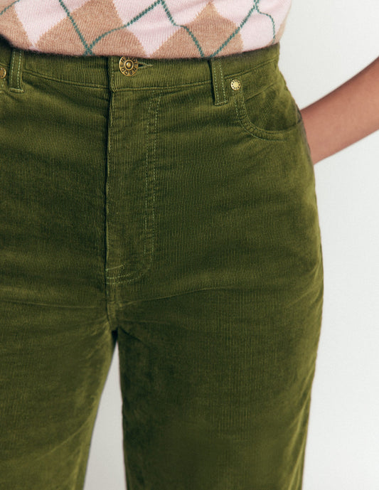High Rise Cord Column Jeans-Chive