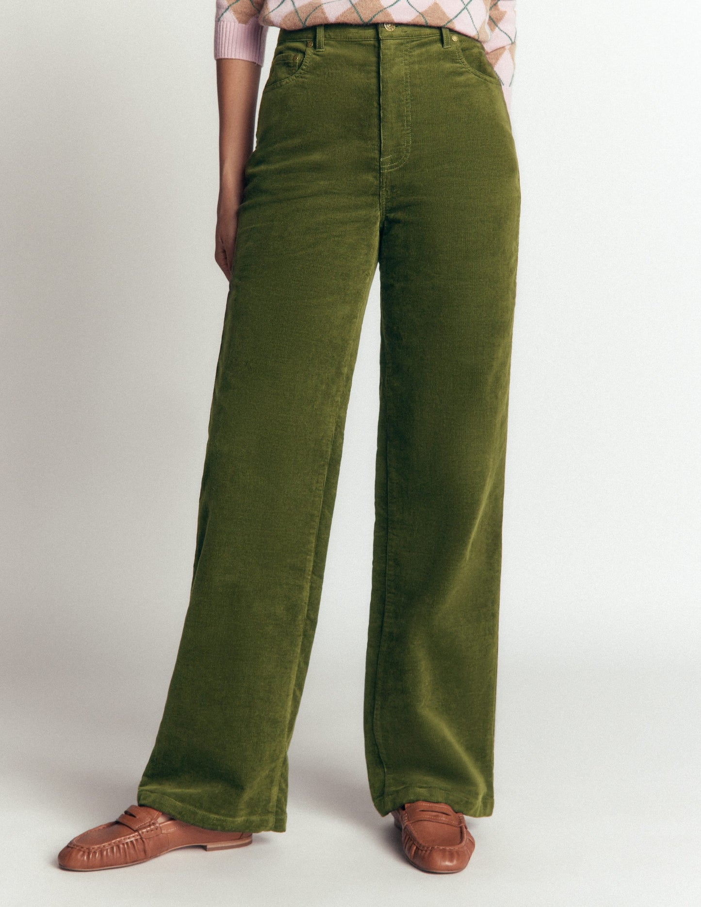 High Rise Cord Column Jeans-Chive