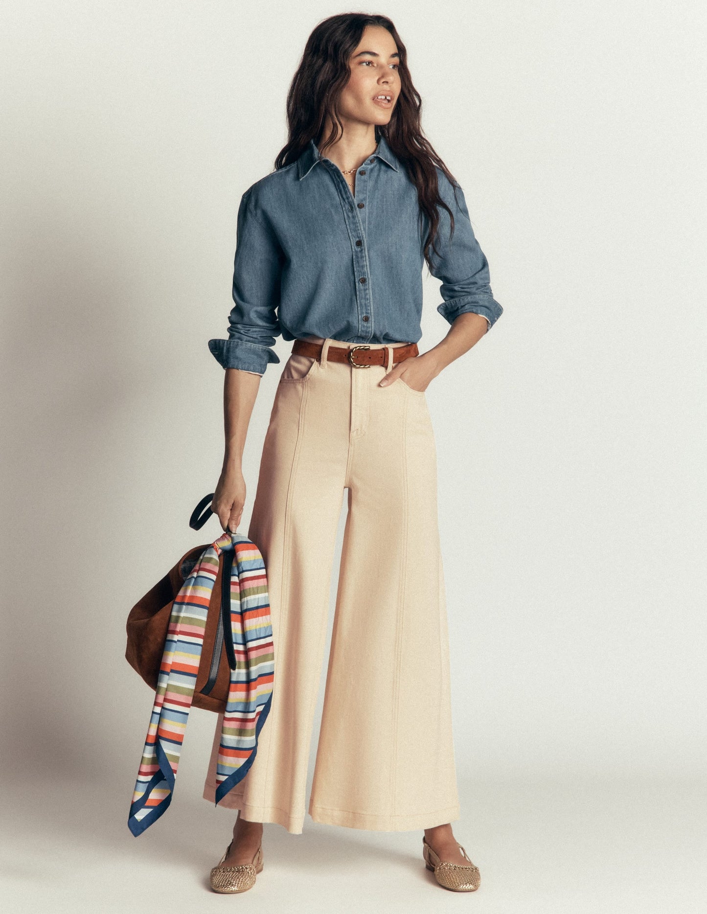 Wide Leg Culotte Jeans-Ecru