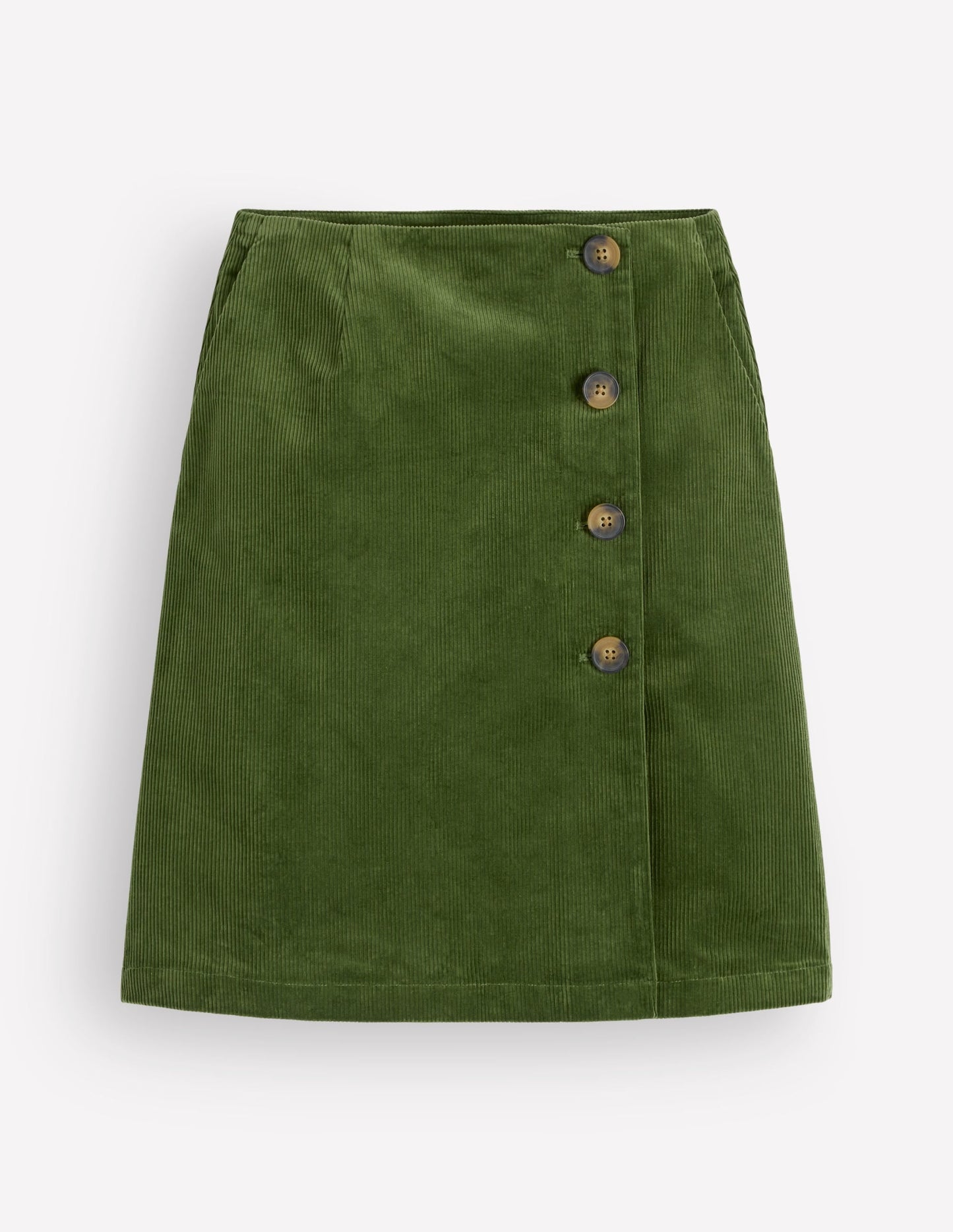 Evelyn Button Cord Wrap Skirt-Forest Green