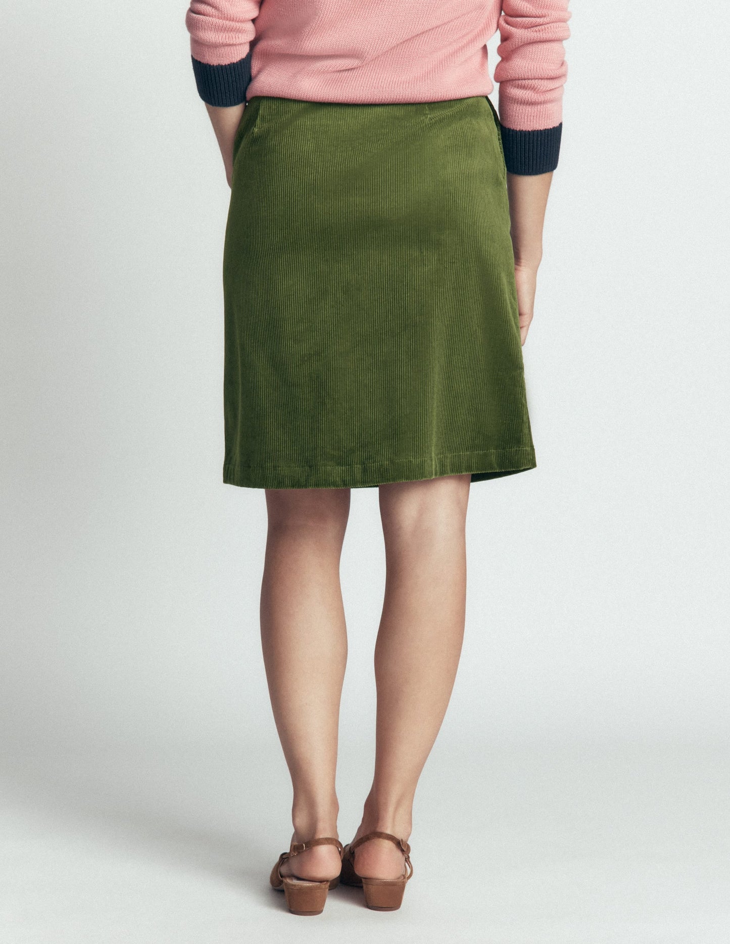 Evelyn Button Cord Wrap Skirt-Forest Green