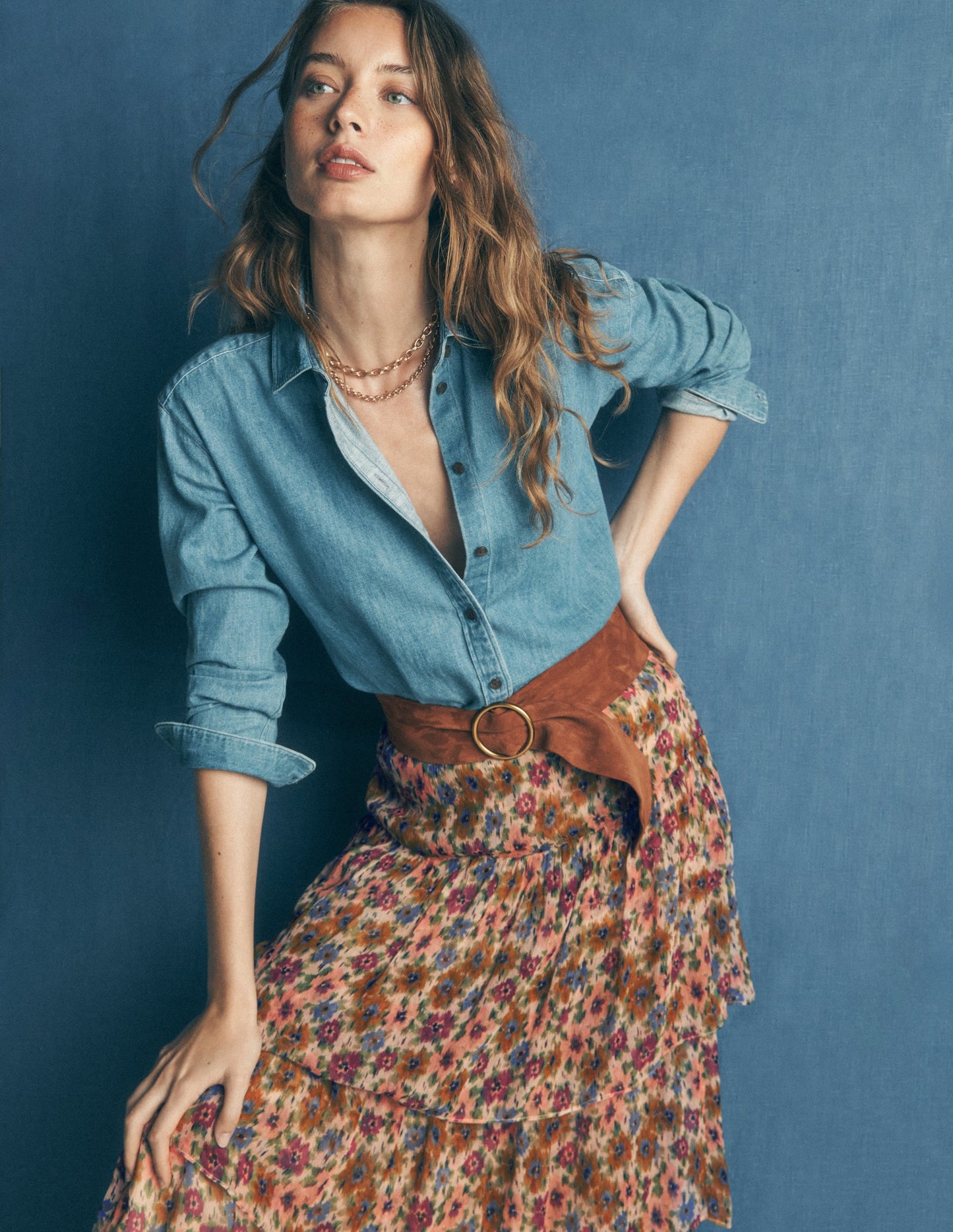Tiered Ruffle Midi Skirt-Multi, Flecked Garden