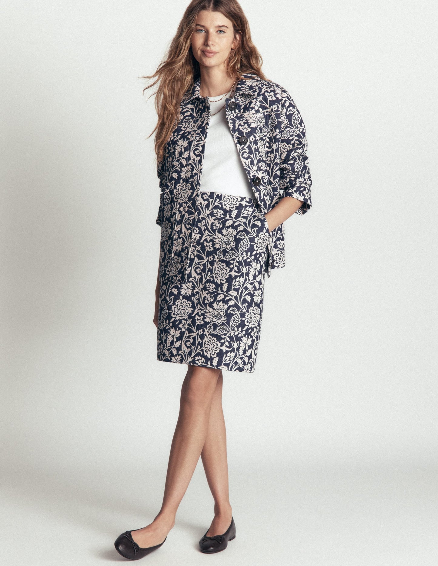 Jacquard A-Line Skirt-FLORAL JACQUARD