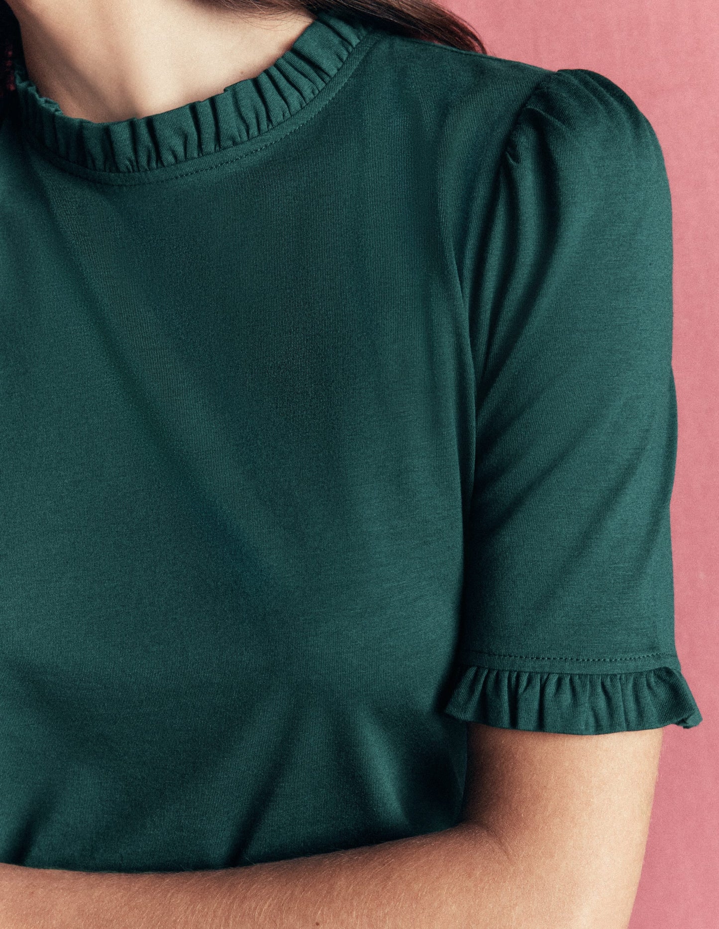 Supersoft Frill Detail T-shirt-Sea Moss