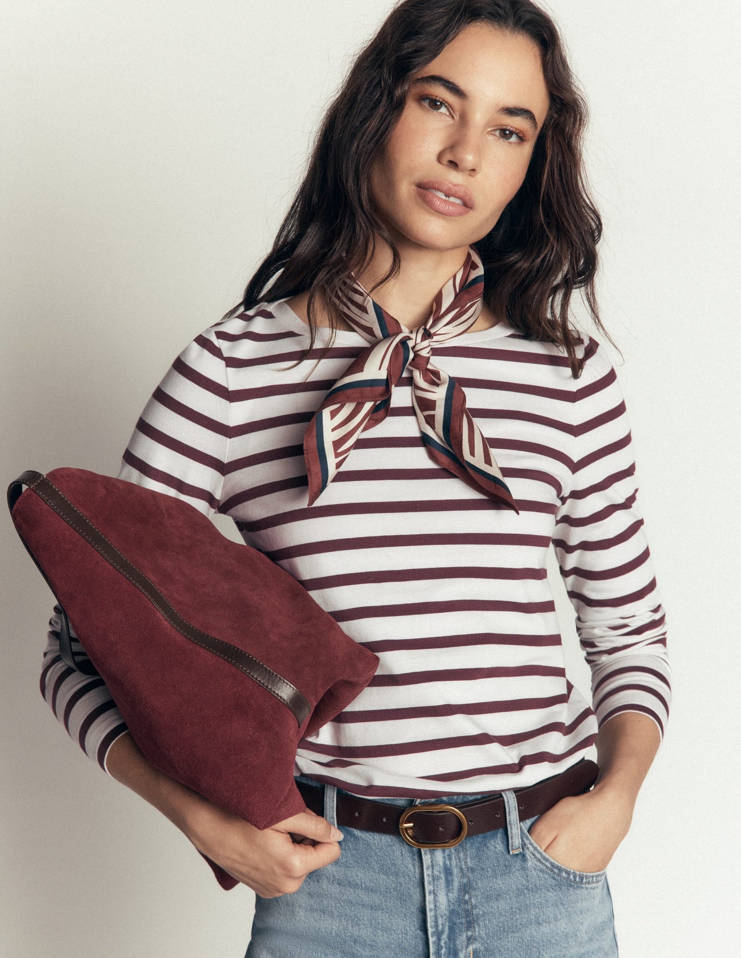 Olivia Long Sleeve Breton-Ivory and Bitter Chocolate