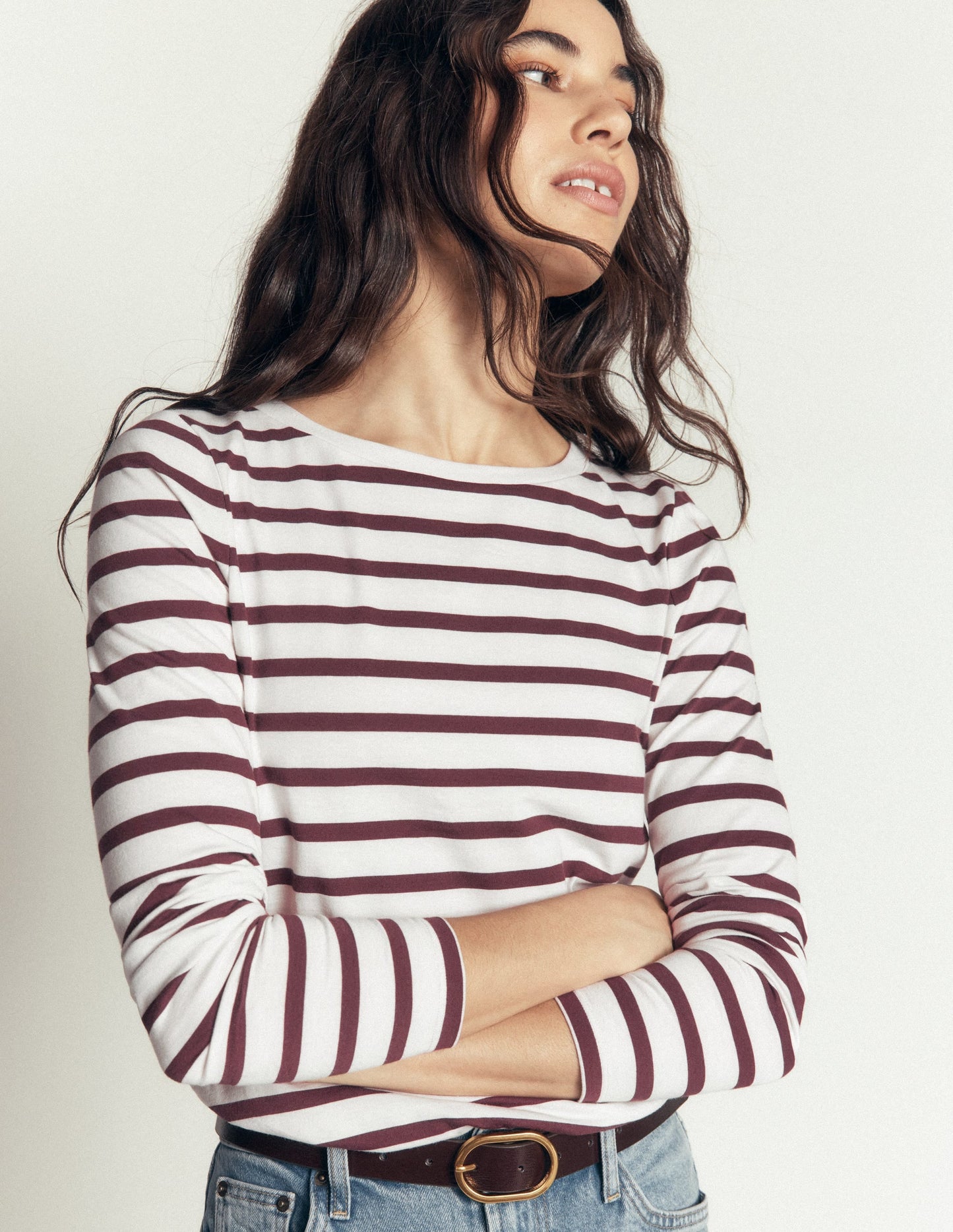 Olivia Long Sleeve Breton-Ivory and Bitter Chocolate
