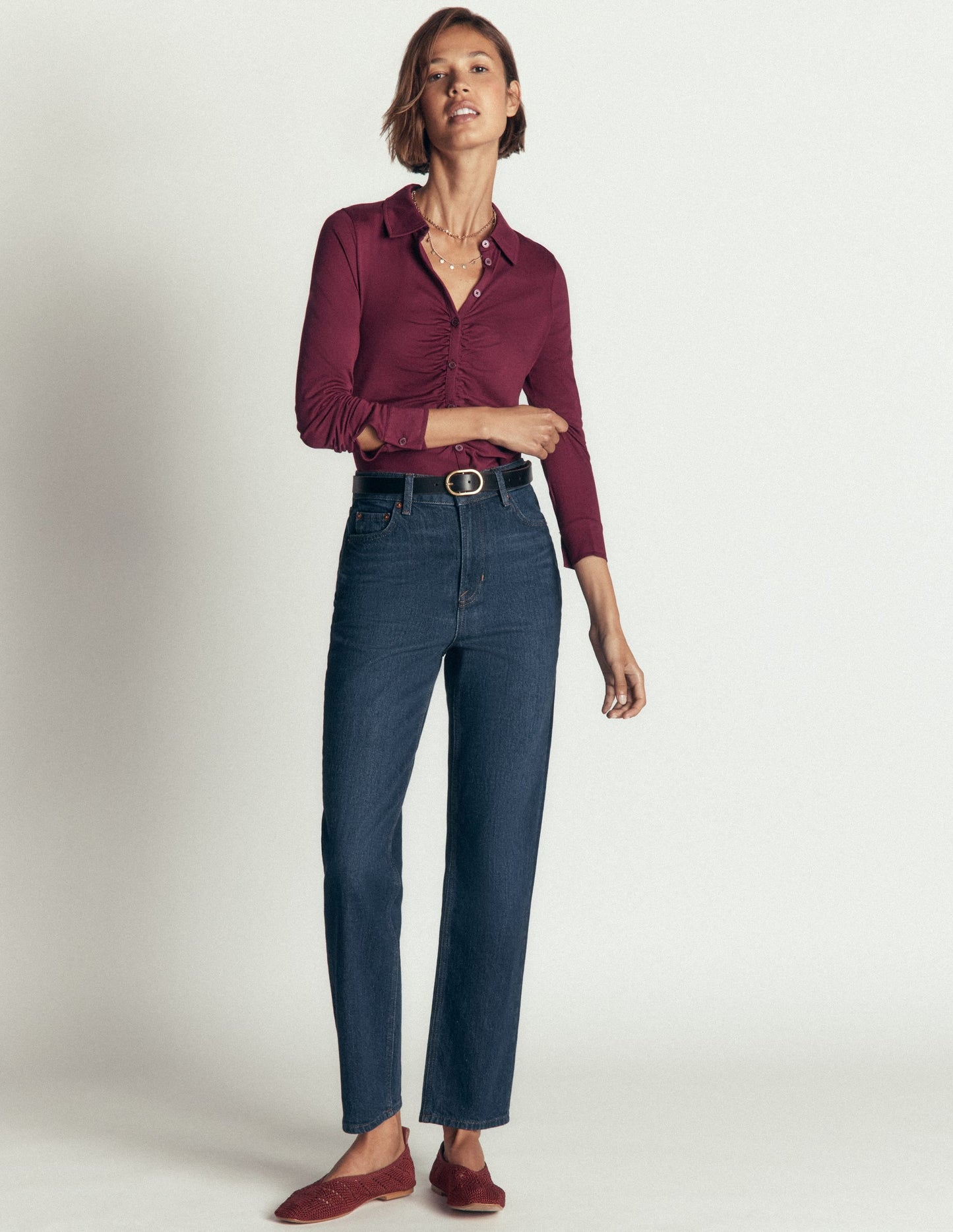 Supersoft Ruched Jersey Shirt-Deep Wisteria