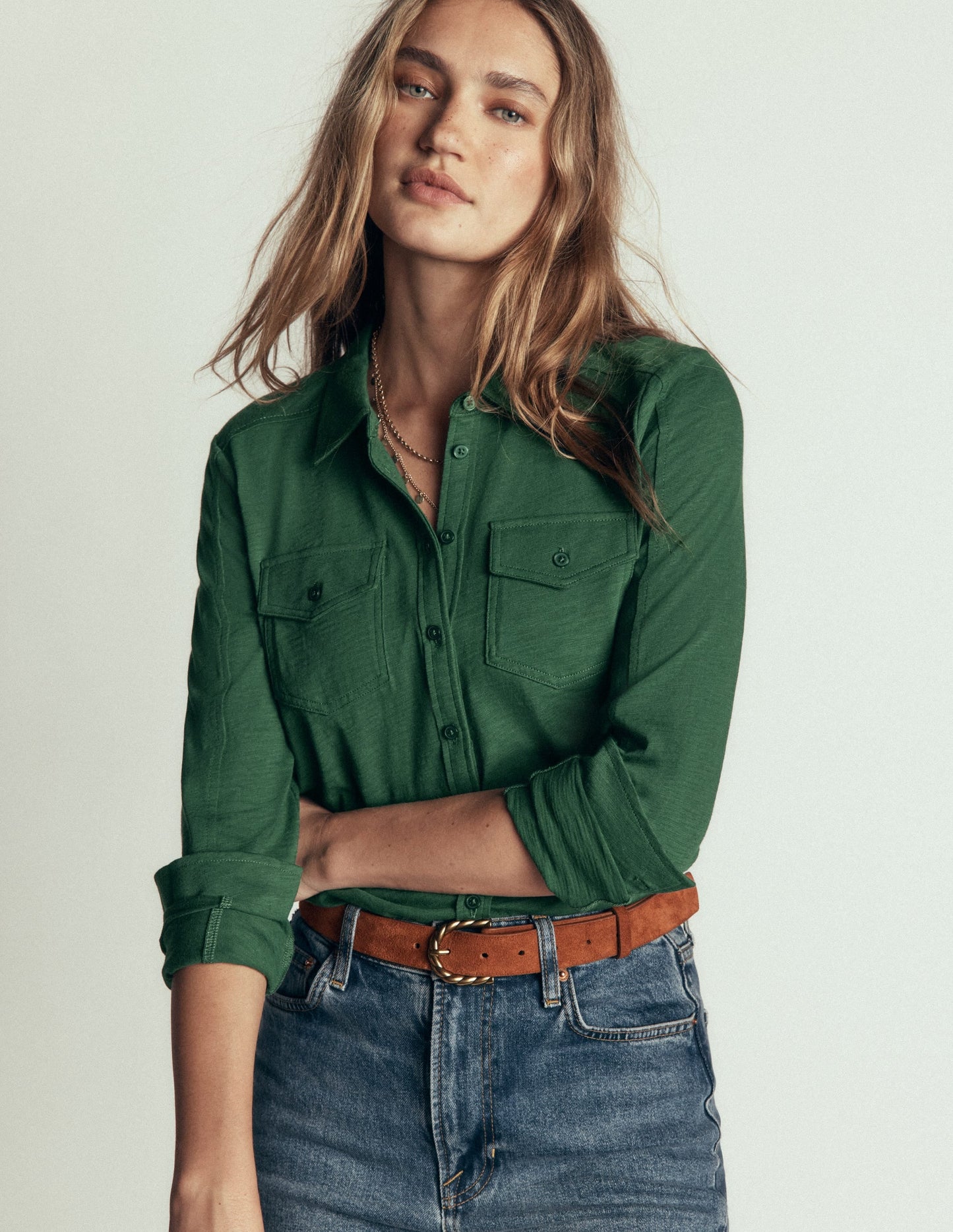 Seam Detail Jersey Shirt-Hunter Green