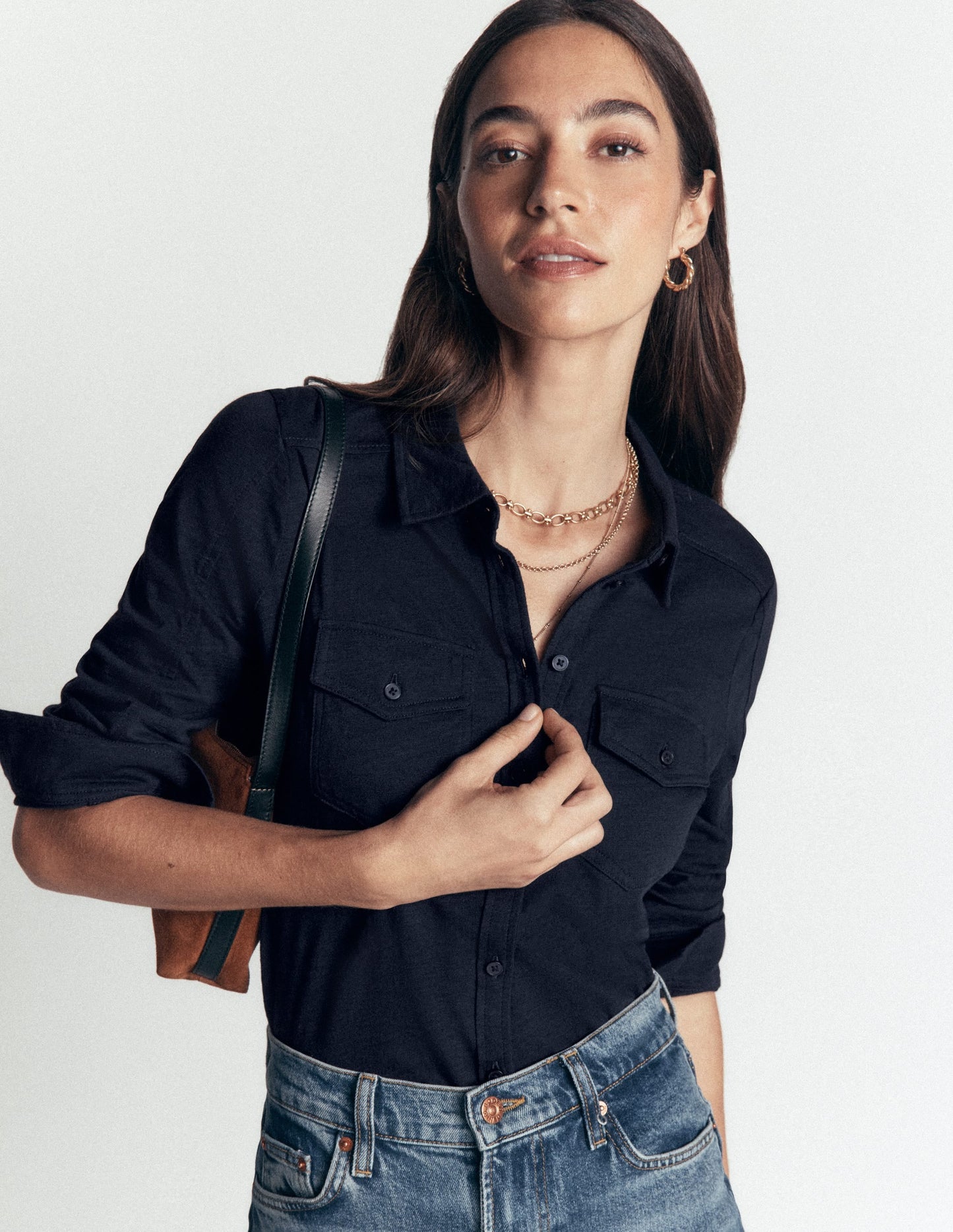 Seam Detail Jersey Shirt-Navy