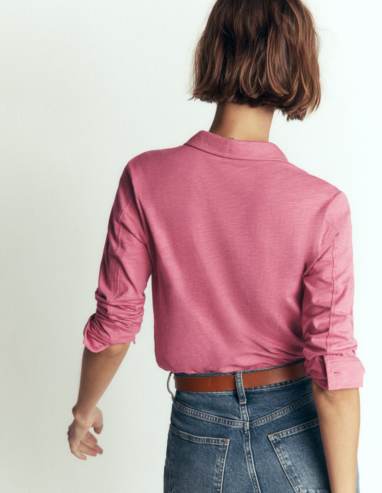 Seam Detail Jersey Shirt-Pink Heather