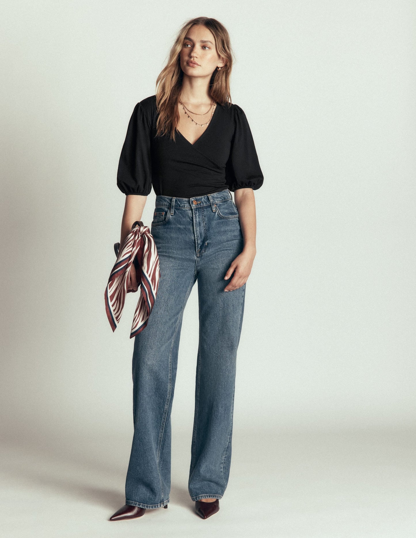 Tia Ruched Wrap Top-Black