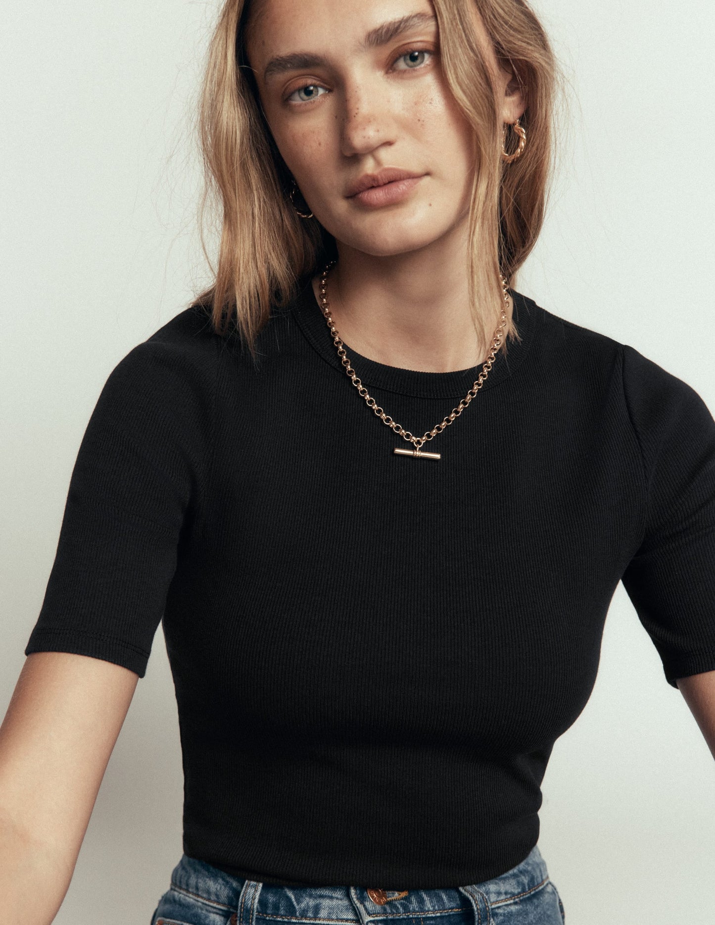 Ribbed Cotton T-Shirt-Black