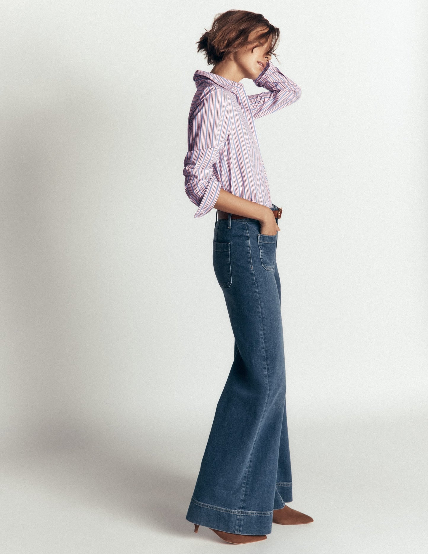 The New Sienna Cotton Shirt-Blue, Jam Red Stripe