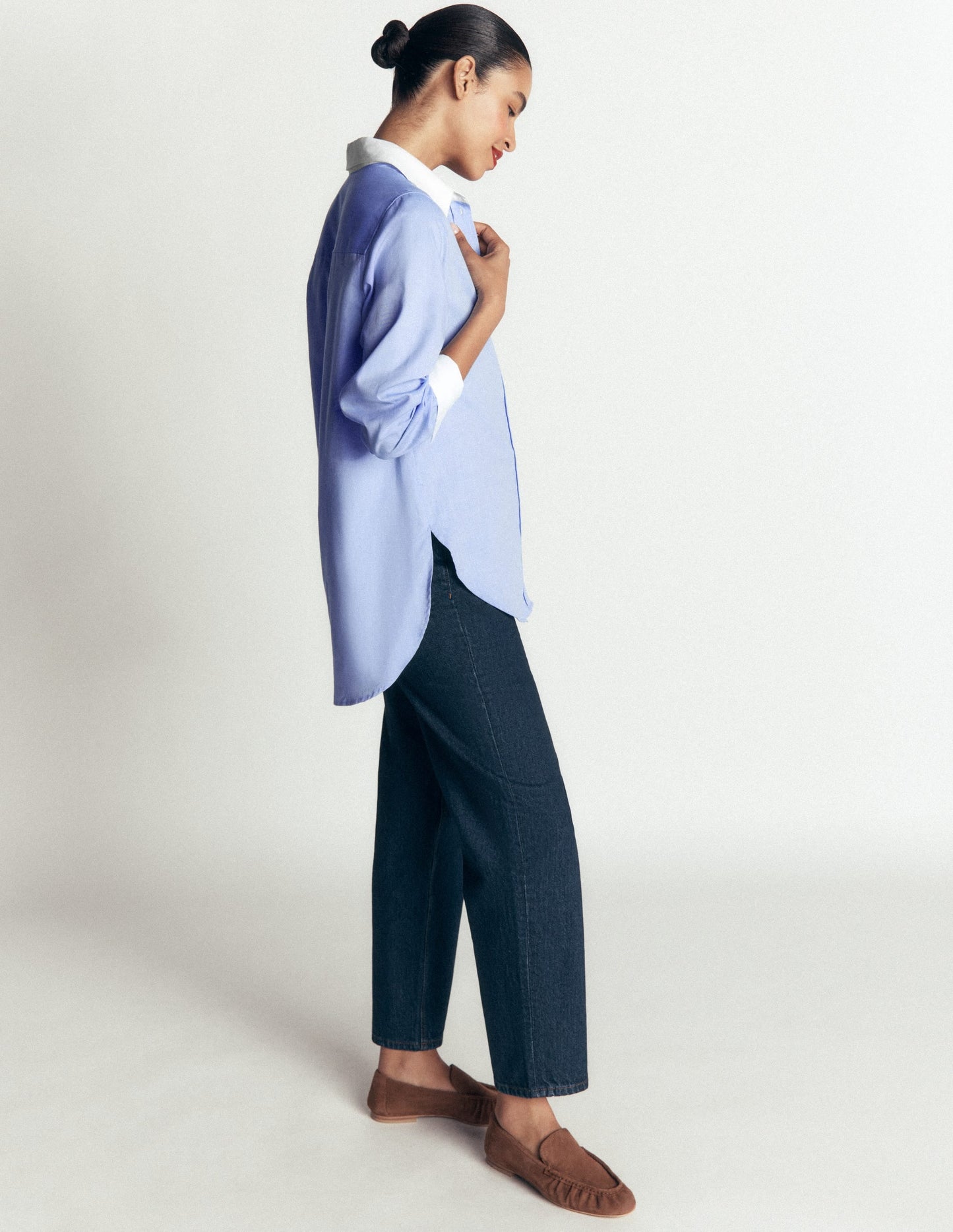 Anna Longline Cotton Shirt-Blue Oxford
