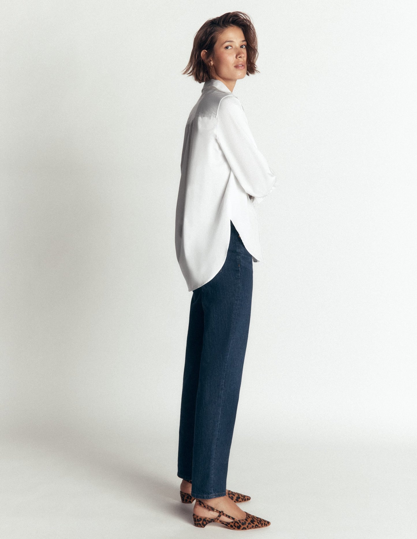 Anna Longline Cotton Shirt-White