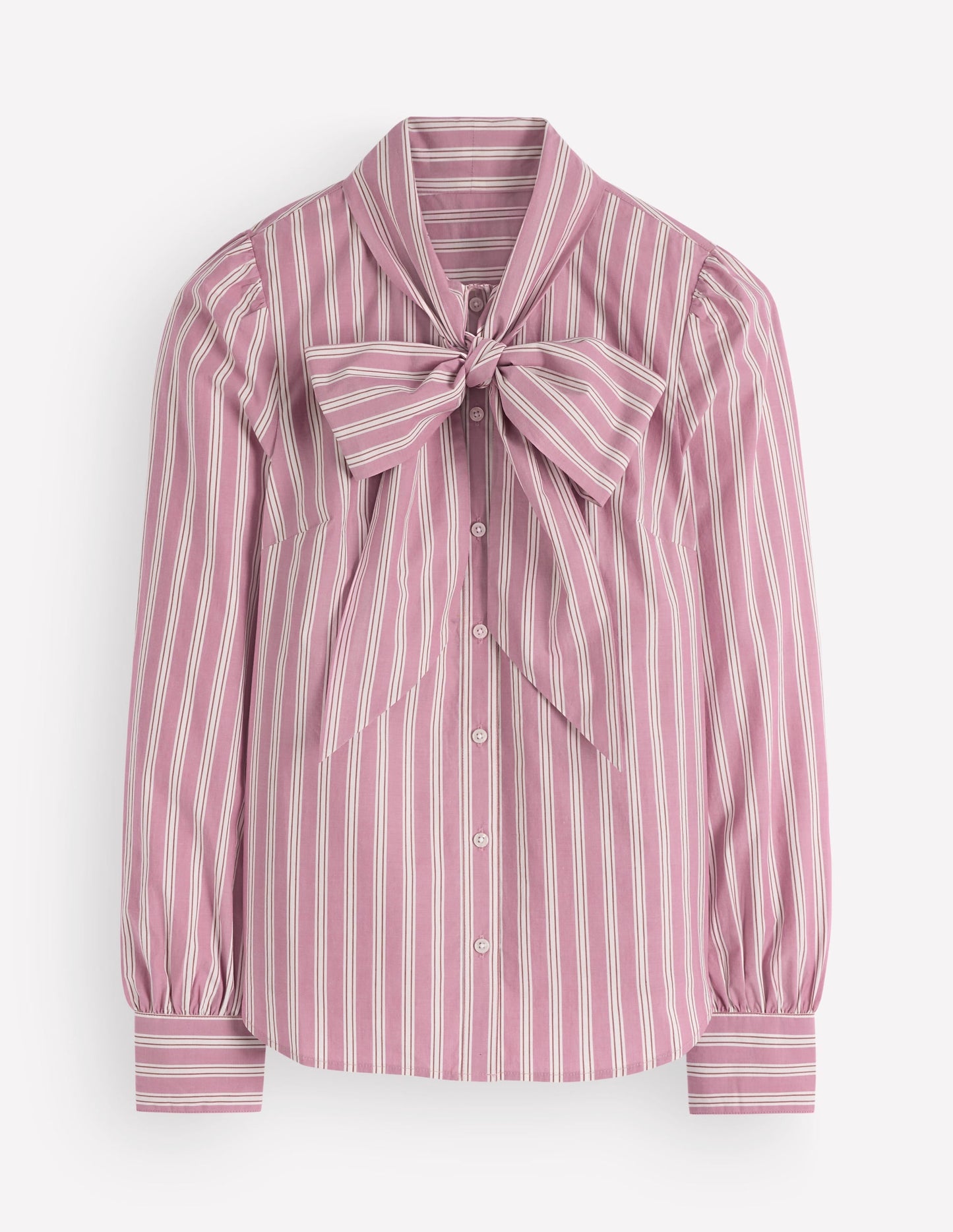 Clara Tie Neck Shirt-Pink, Maroon Tram Stripe