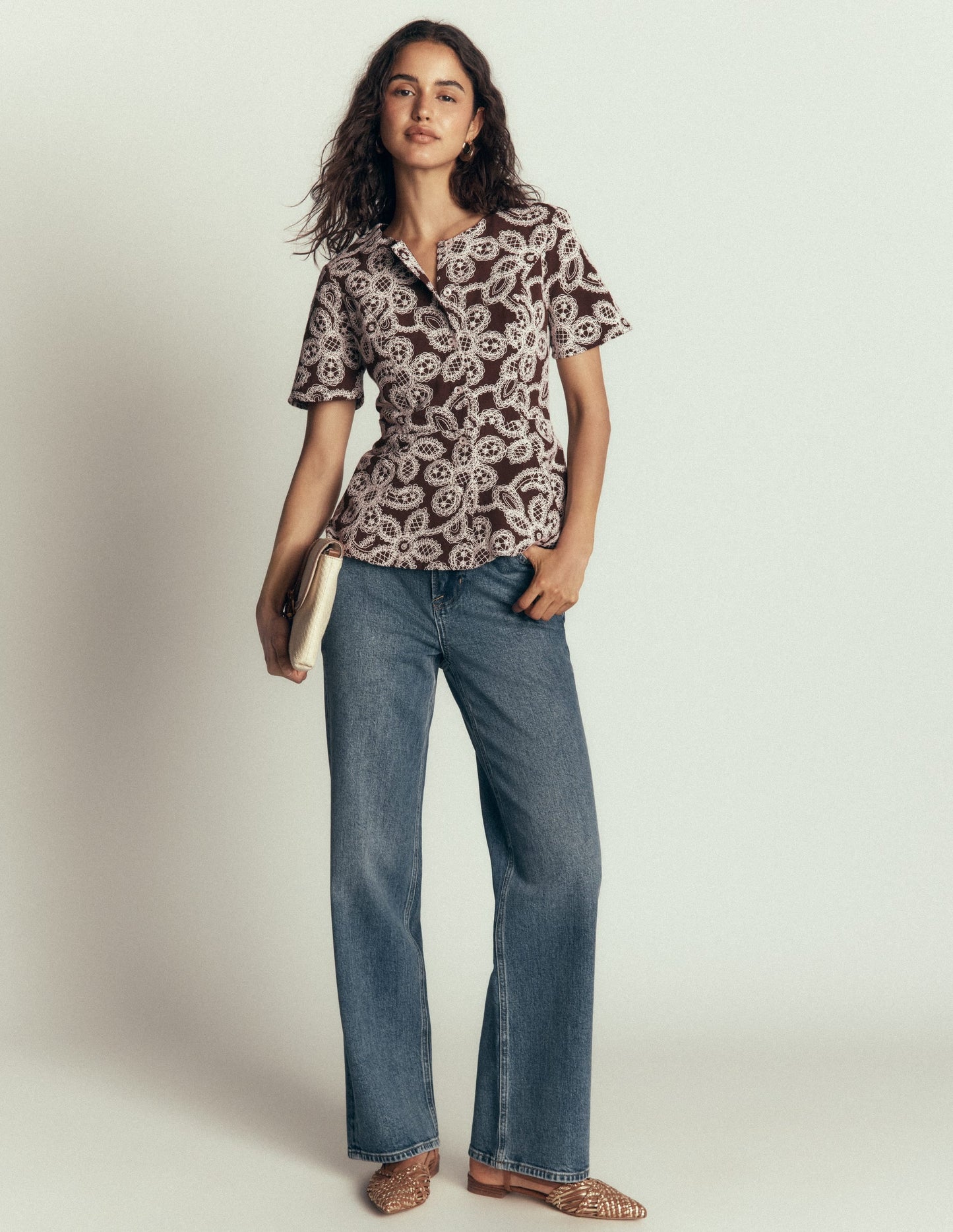 Embroidered Peplum Top-Bitter Chocolate