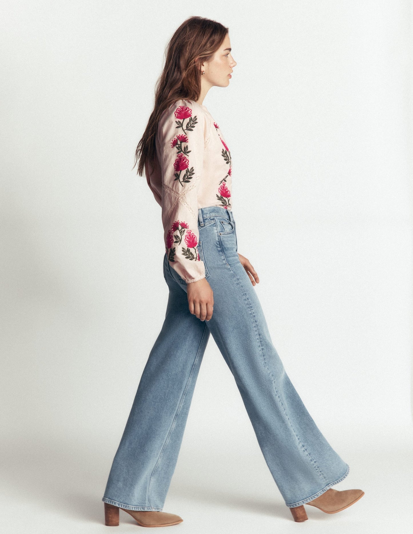 Raglan Embroidered Top-Almond Milk