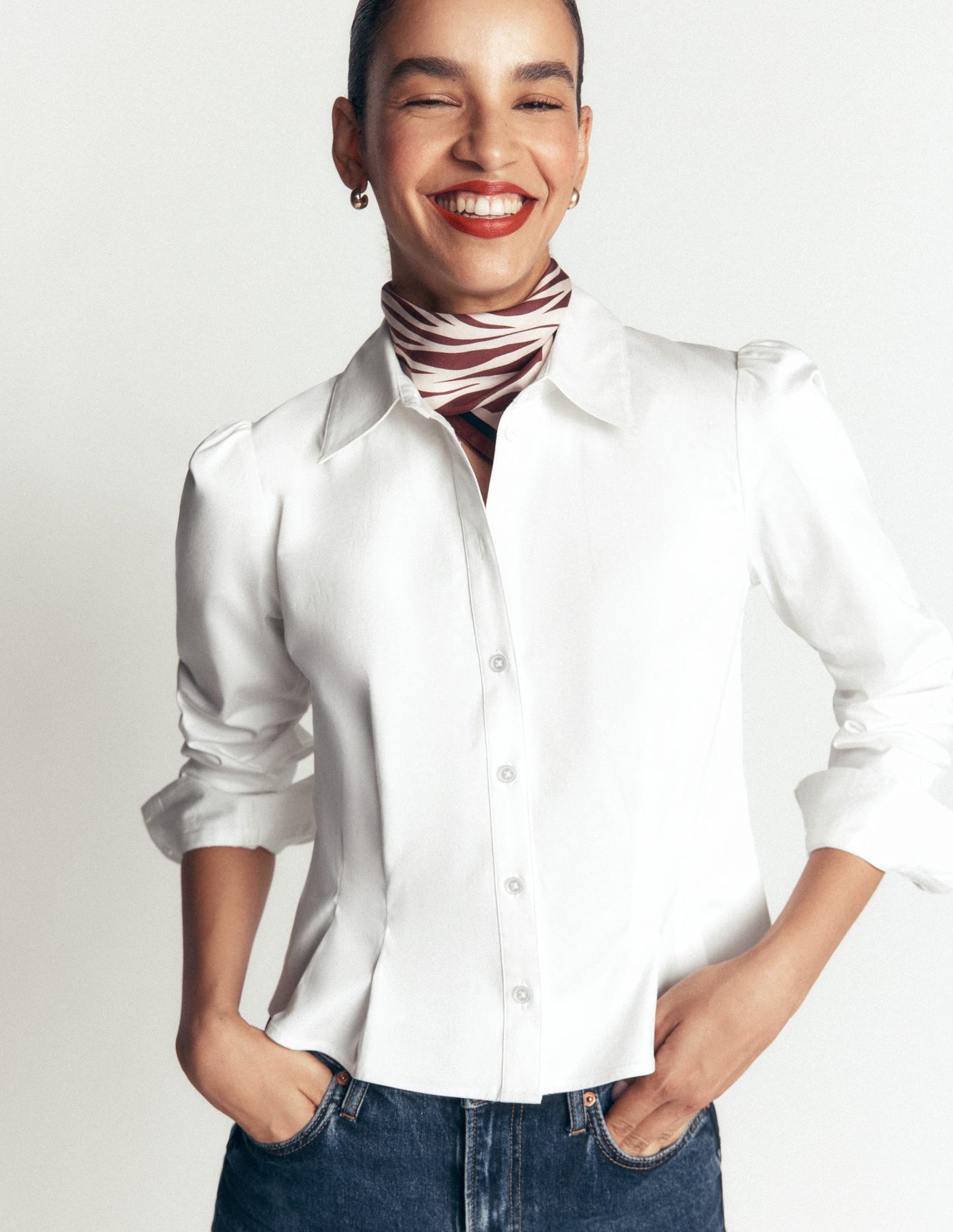Julia Darted Cotton Shirt-White