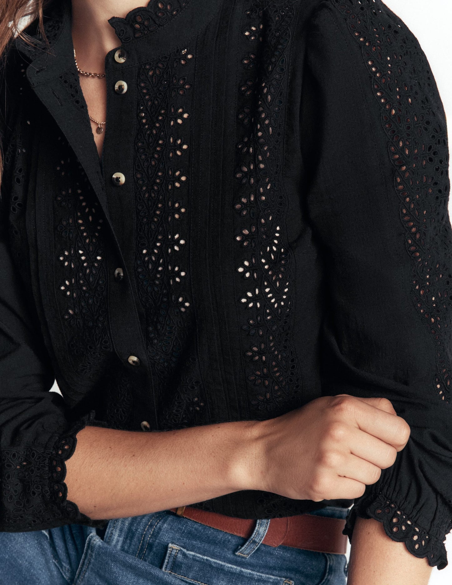 Broderie Cotton Top-Black Broderie