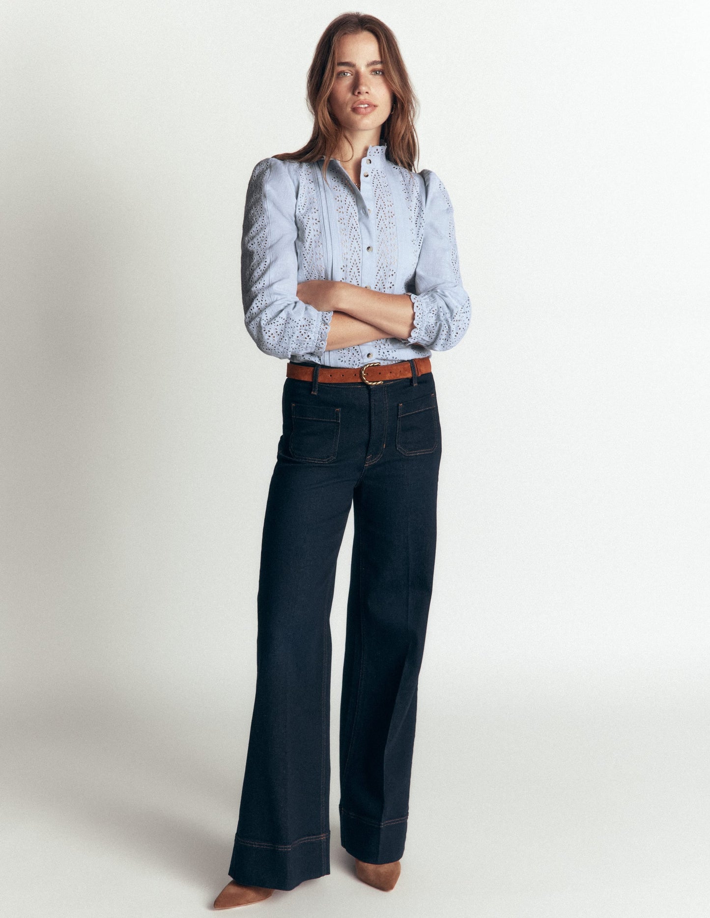 Broderie Cotton Top-Misty Blue Broderie