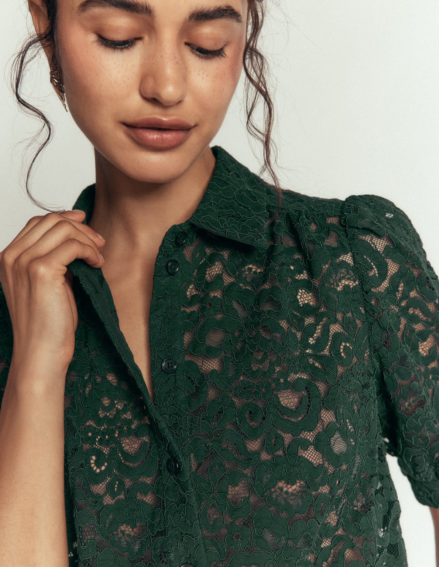 Penelope Lace Shirt-Dark Green