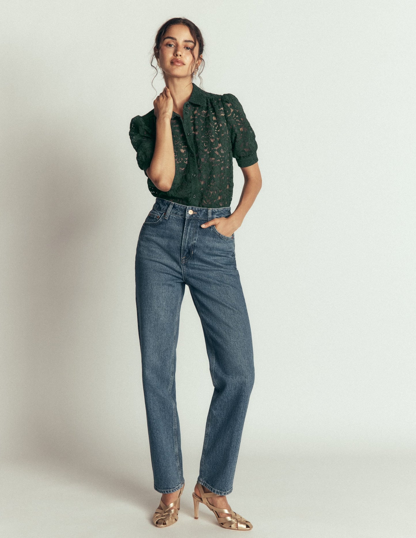 Penelope Lace Shirt-Dark Green