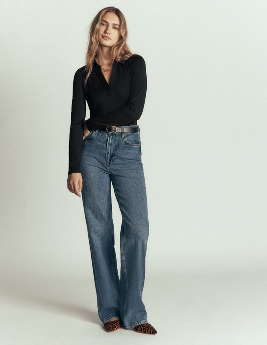 Supersoft Open Collar Shirt-Black