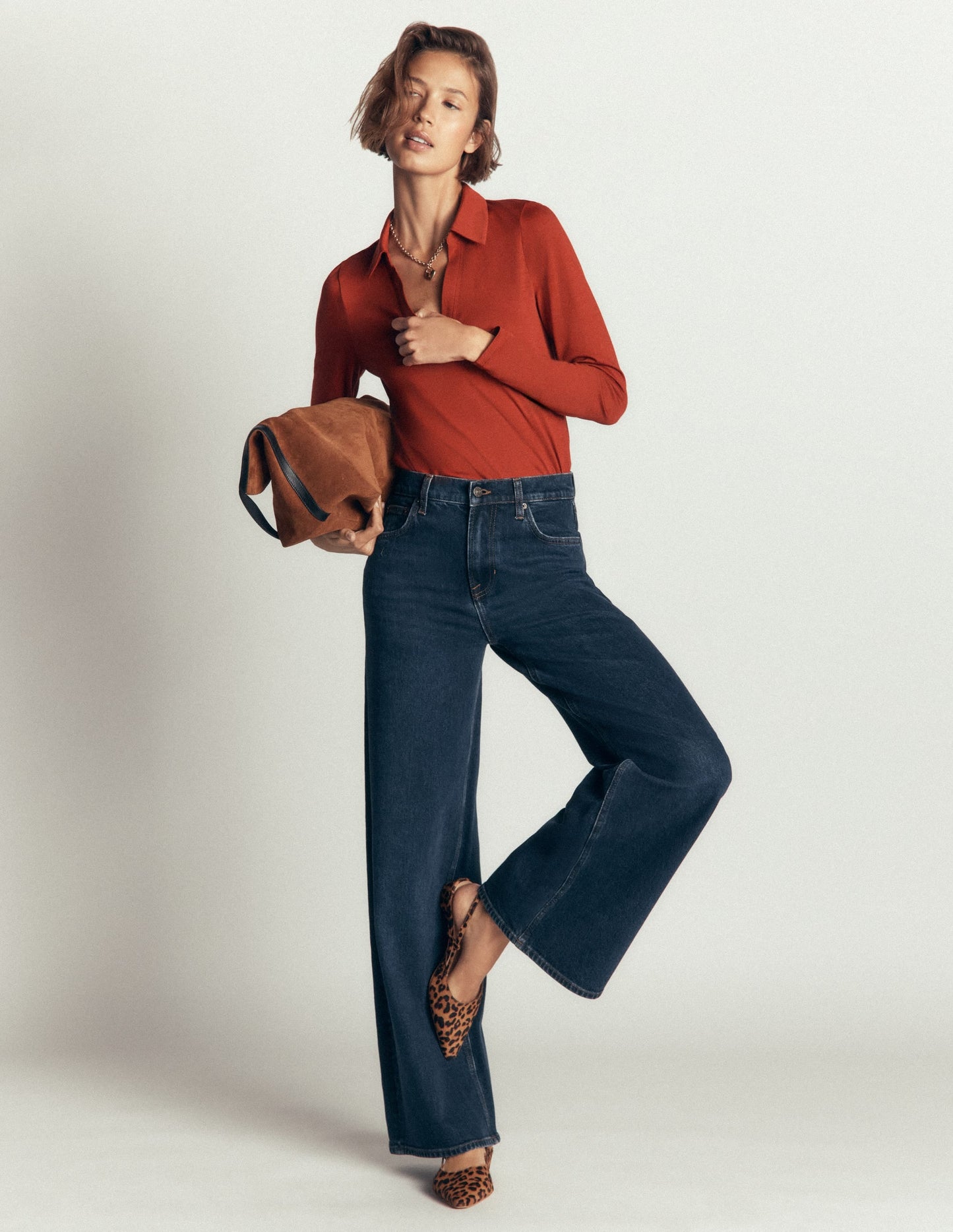 Supersoft Open Collar Shirt-Burnt Orange
