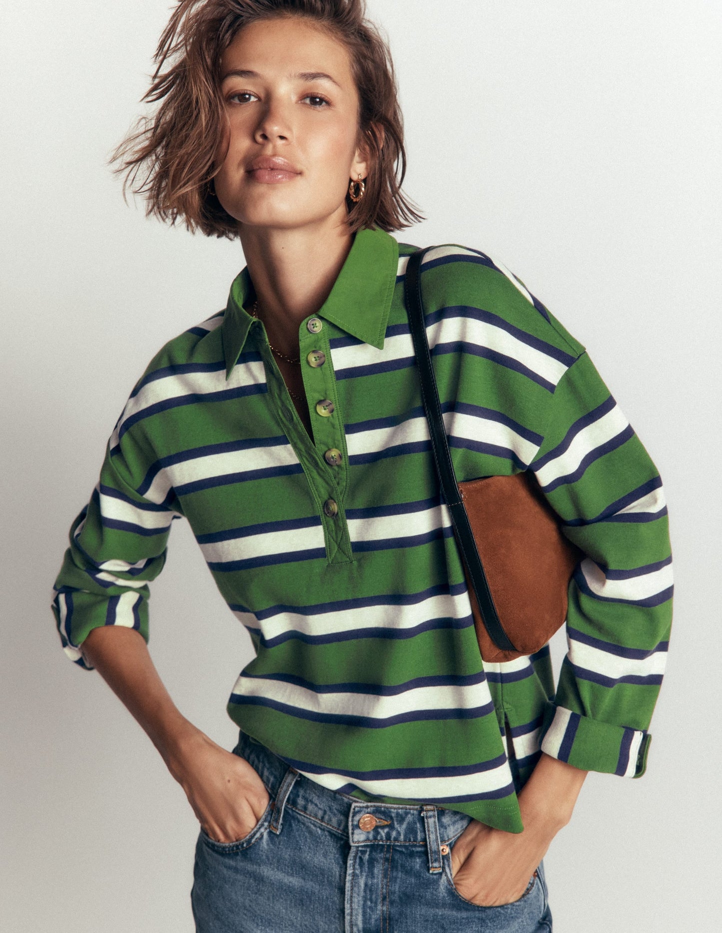 Polo Collar Mariner-Chive and Navy Stripe