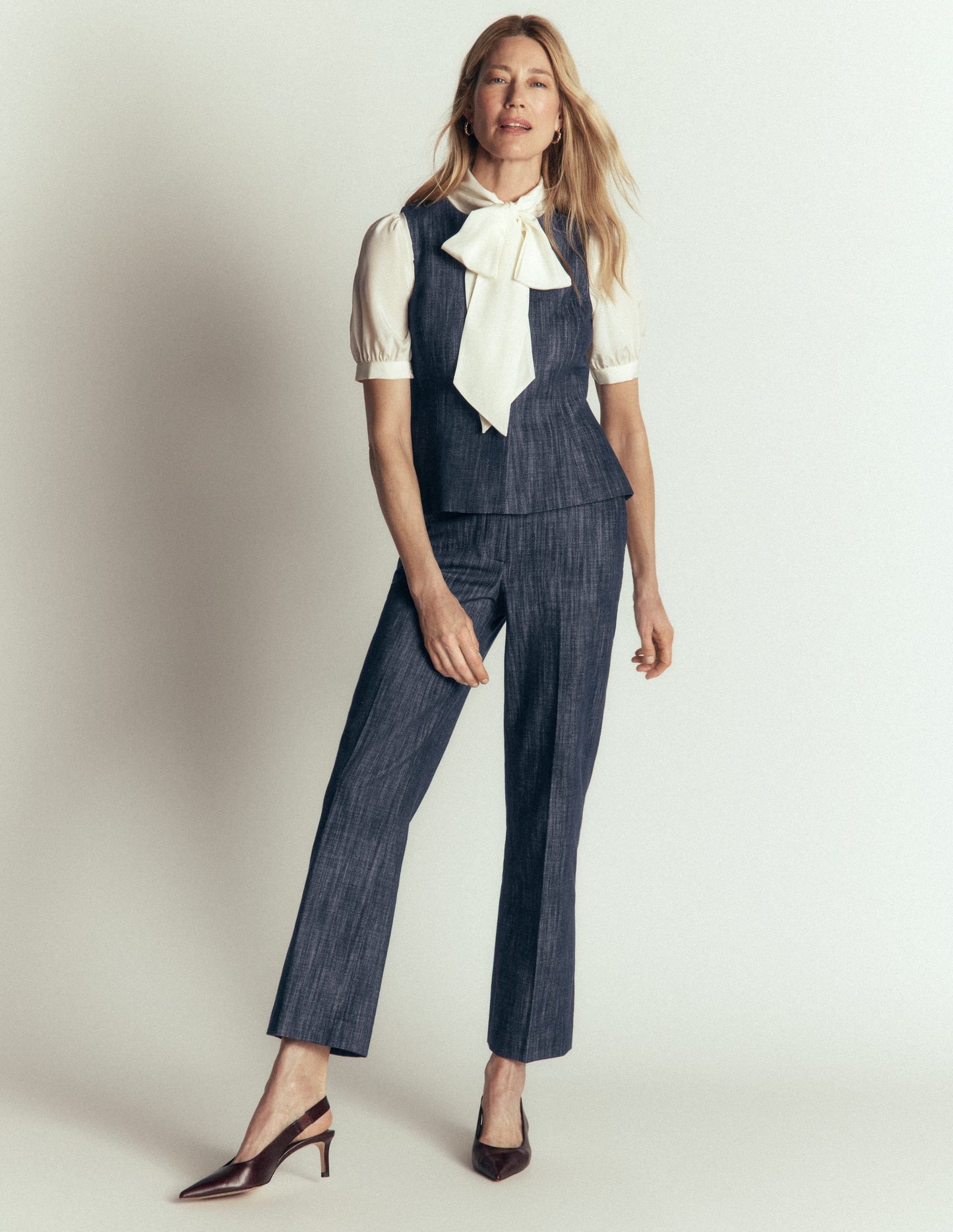 Twill Peplum Waistcoat-Indigo