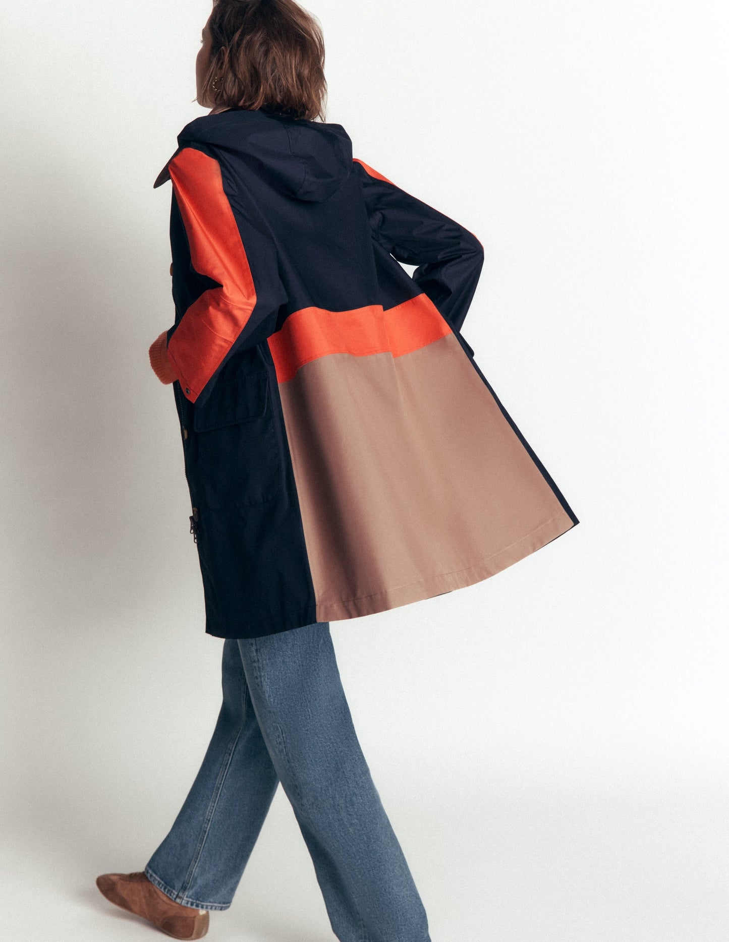 Colour block Raincoat-Navy