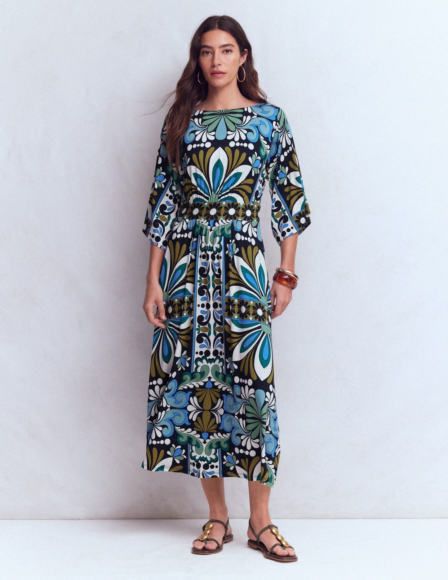 Imelda Kimono Jersey Dress-Navy, Bloom Tapestry