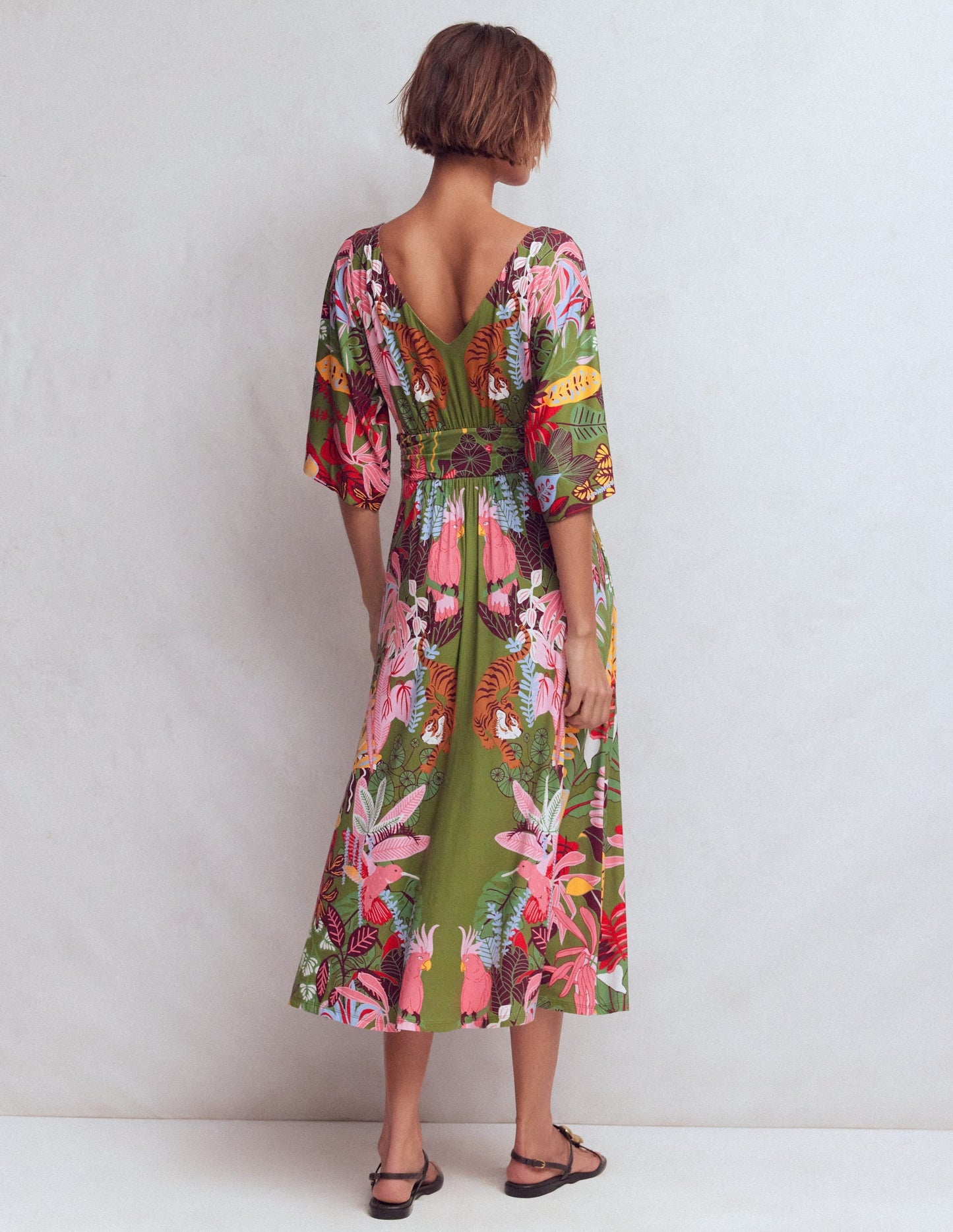 Imelda Kimono Jersey Dress-Olive, Tropical Safari