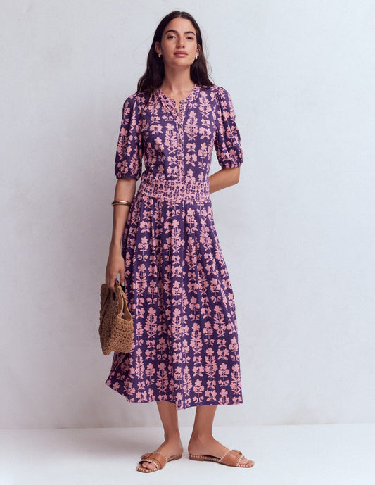 Amber Pleat Jersey Midi Dress-Calla Lilly, Blossom Grove