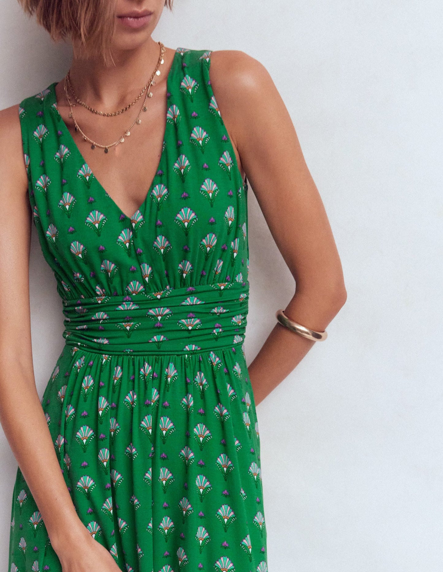 Elodie Jersey Maxi Dress-Green, Ornamental Floweret