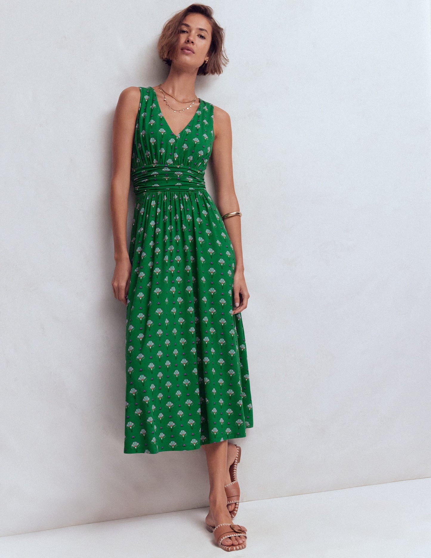 Elodie Jersey Maxi Dress-Green, Ornamental Floweret