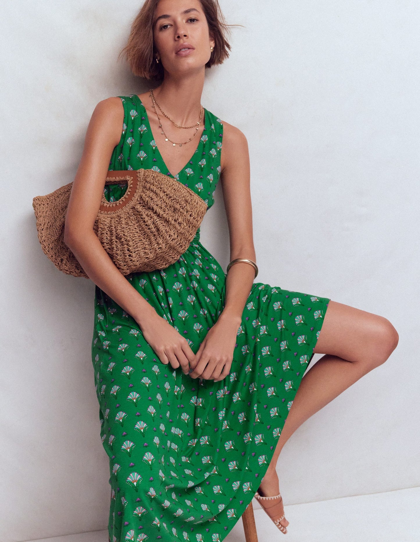 Elodie Jersey Maxi Dress-Green, Ornamental Floweret