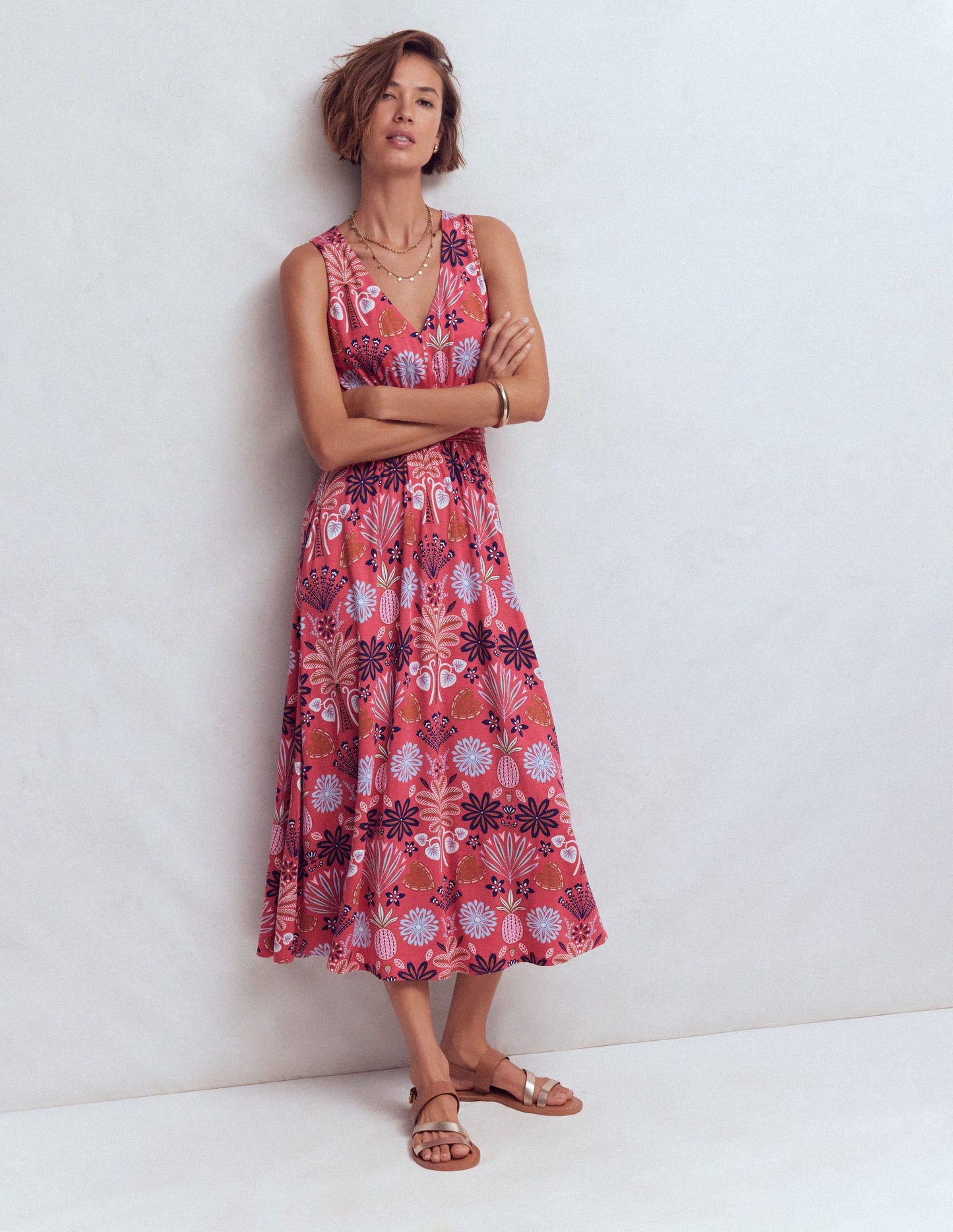 Elodie Jersey Maxi Dress-Cherry Blush, Tropical Forest