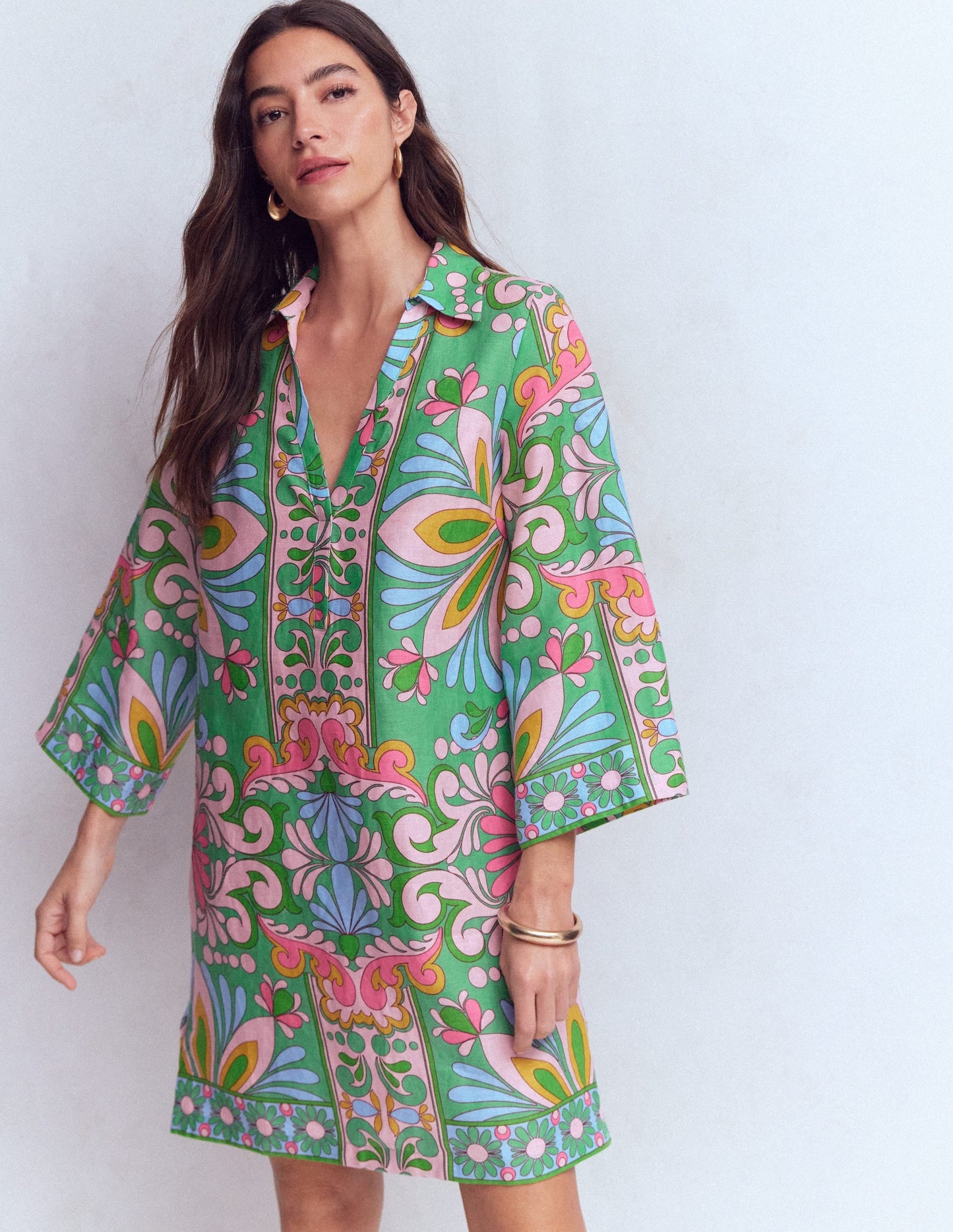 Carmen Linen Short Dress-Multi, Bloom Tapestry